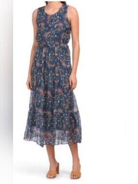 LARA G. By Lara Guidotti Floral Airy Silk Blend Sleeveless Maxi Dress Sz S